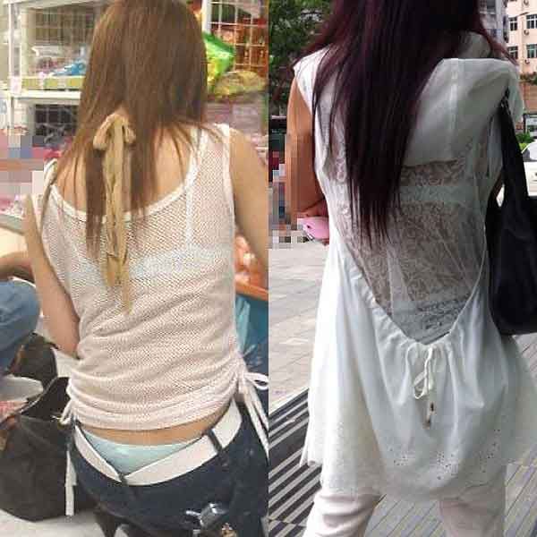 薄い生地でブラジャーが透けて見えちゃってる街にいたお姉さんたちｗｗｗ